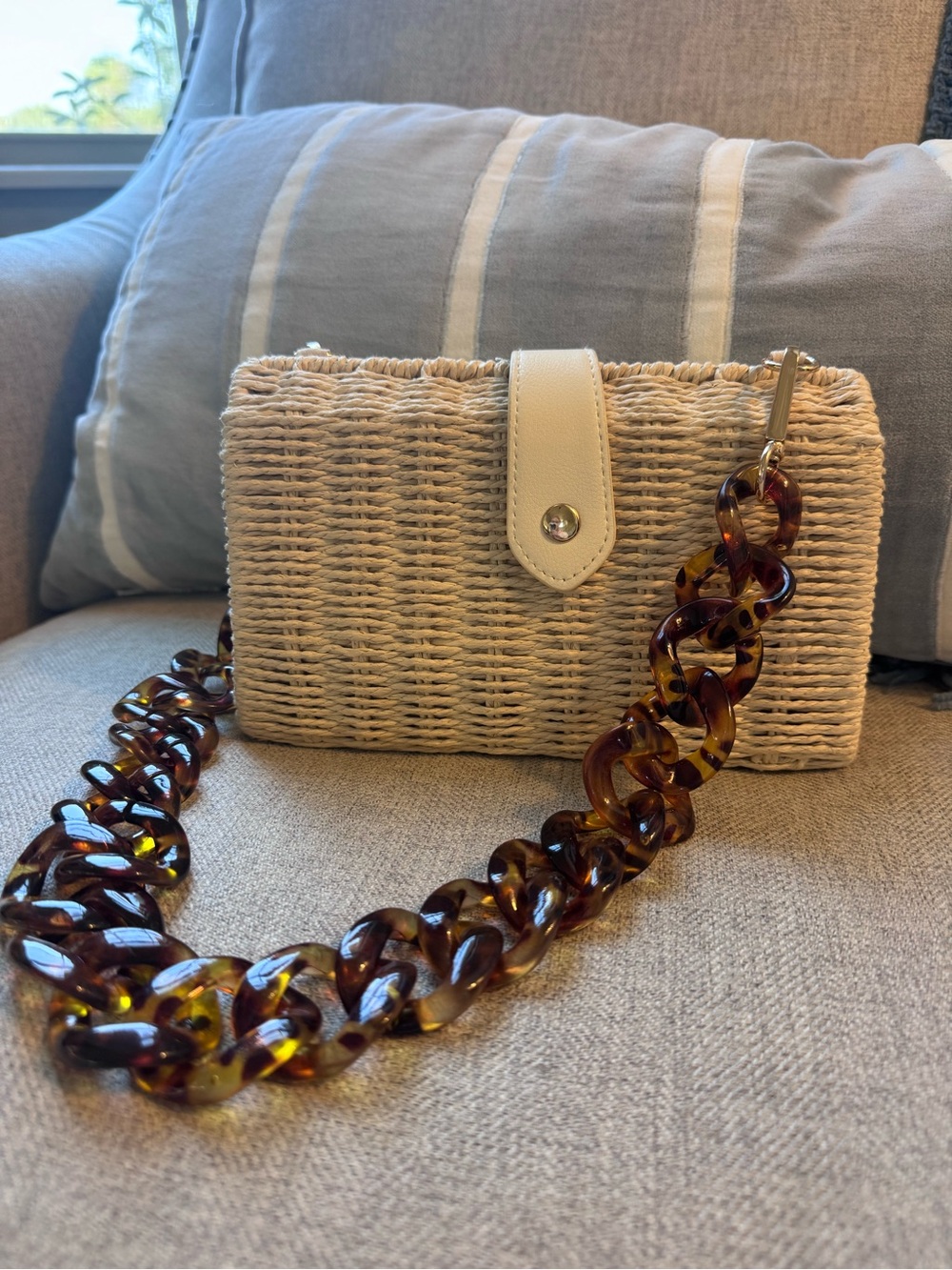 A New Day Straw Shoulder Bag with Removable Tortoise Chain